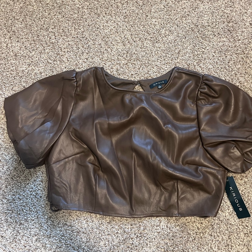 Brown Faux Leather Crop Top
